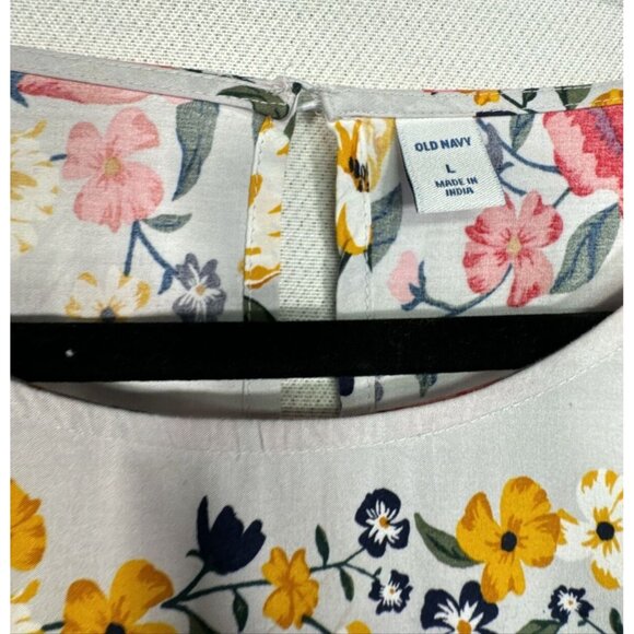 Old Navy Womens Floral Shirt Dress Size Large Gray Floral Ruffle Sleeves - Picture 6 of 16